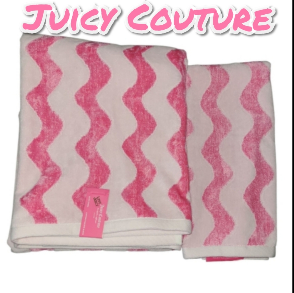 Juicy Couture Pink and Light Pink Wave Pattern Towel Set